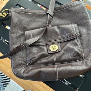 Coach Brown Leather Shoulder Bag with Gold Hardware